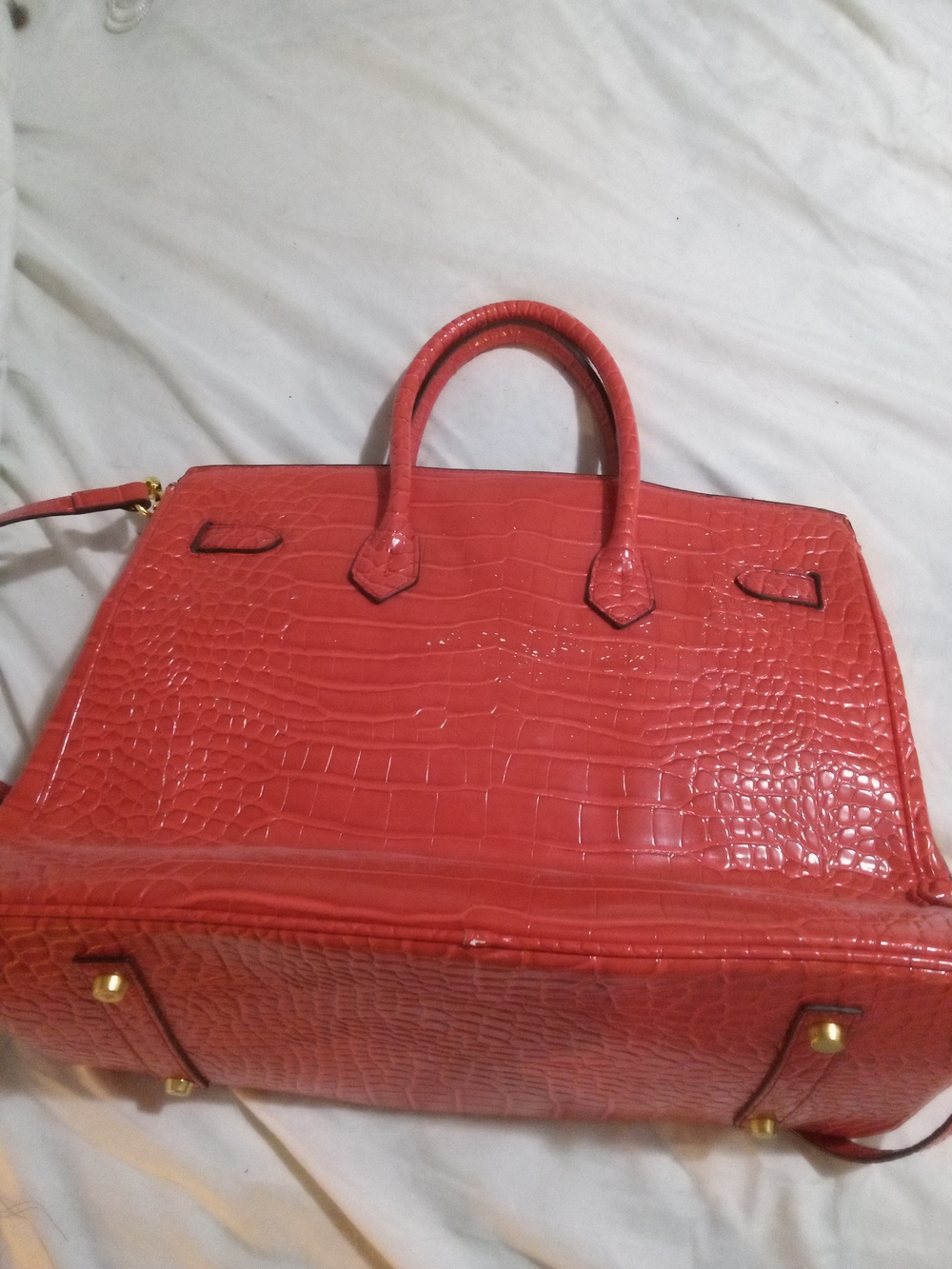 Hermes Red Croc-Embossed Top-Handle Tote - Picture 2 of 7
